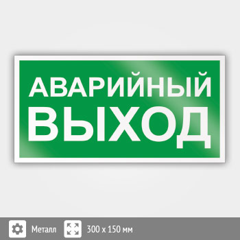 Знак E23 «Указатель аварийного выхода» (металл, 300х150 мм)